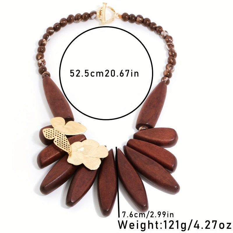 Vintage Wood Floral Necklace