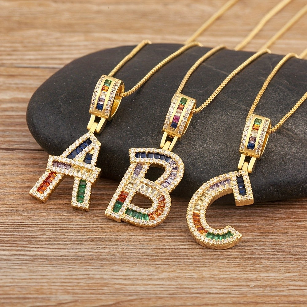 18k Rainbow Initial Necklace