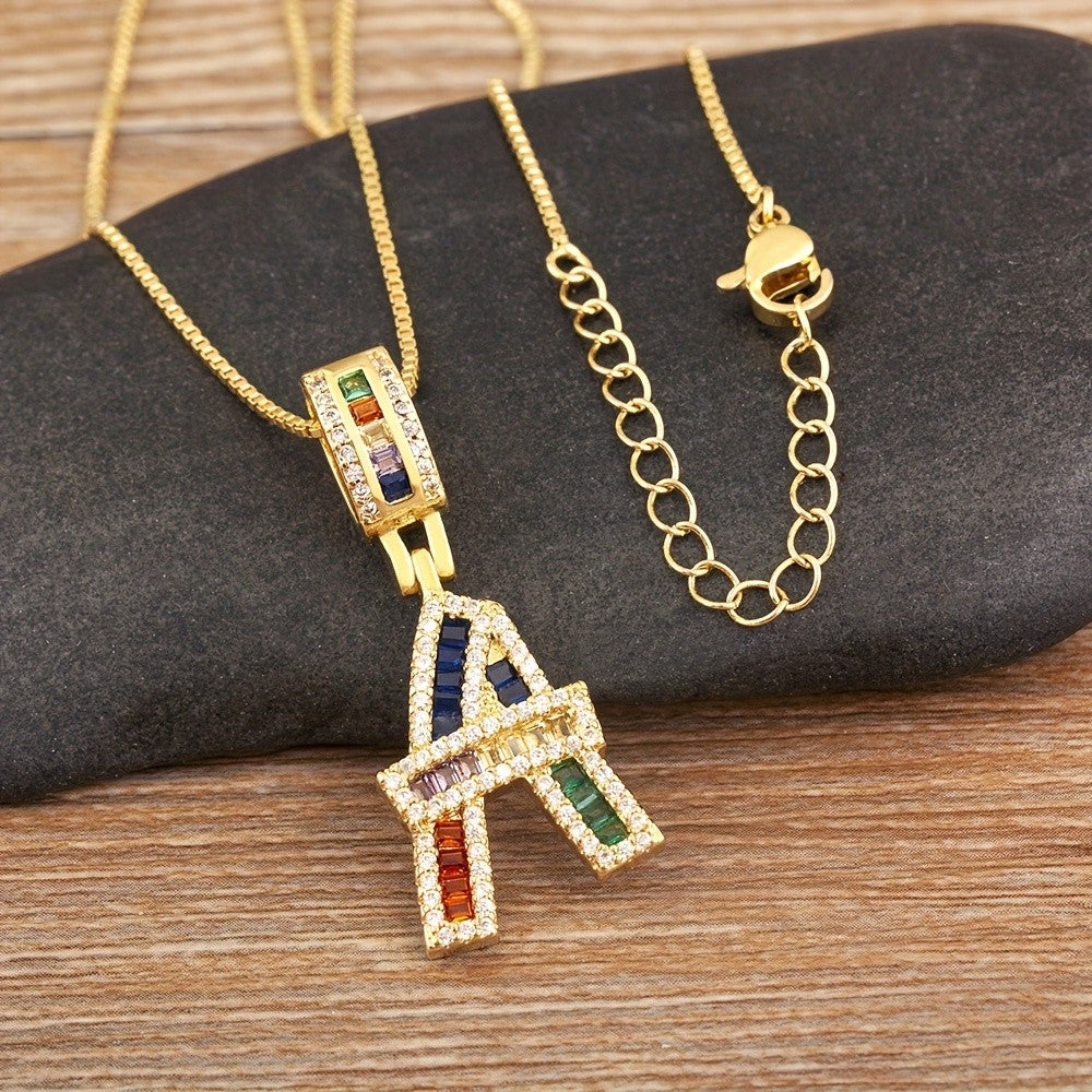 18k Rainbow Initial Necklace