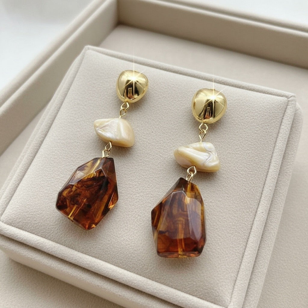 14k Vintage Geometric Drop Earrings