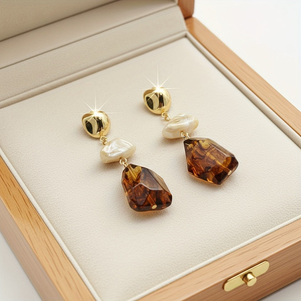 14k Vintage Geometric Drop Earrings