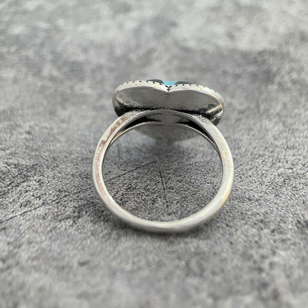 Boho Checkered Turquoise Heart Ring