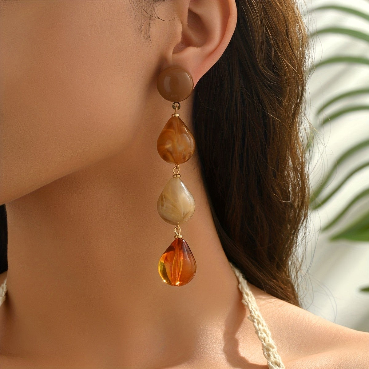 Vintage Amber Teardrop Earrings