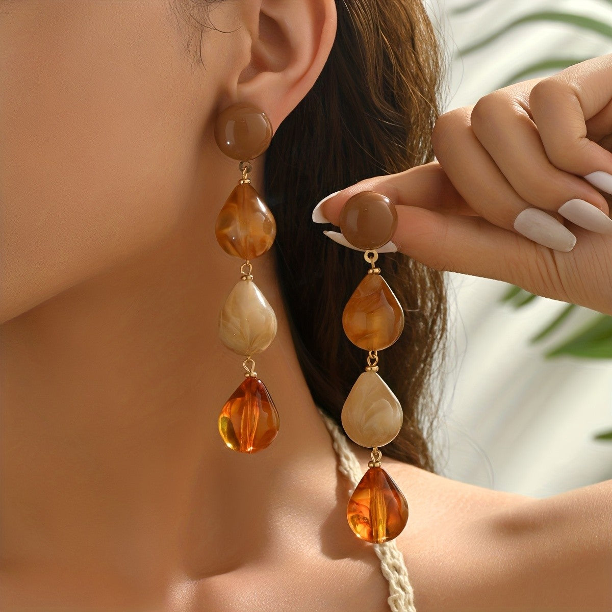 Vintage Amber Teardrop Earrings