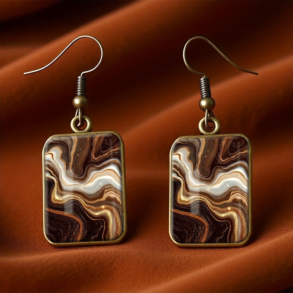 Vintage Marbled Square Earrings