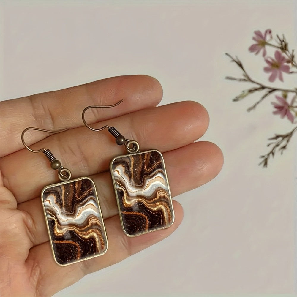 Vintage Marbled Square Earrings