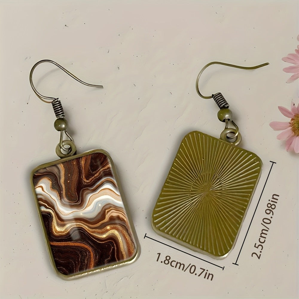 Vintage Marbled Square Earrings