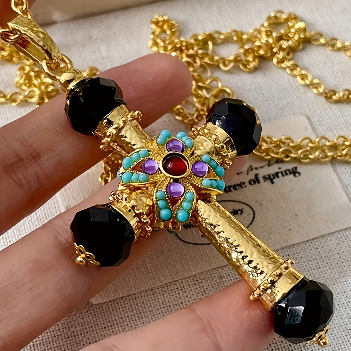 14k Boho Cross Necklace