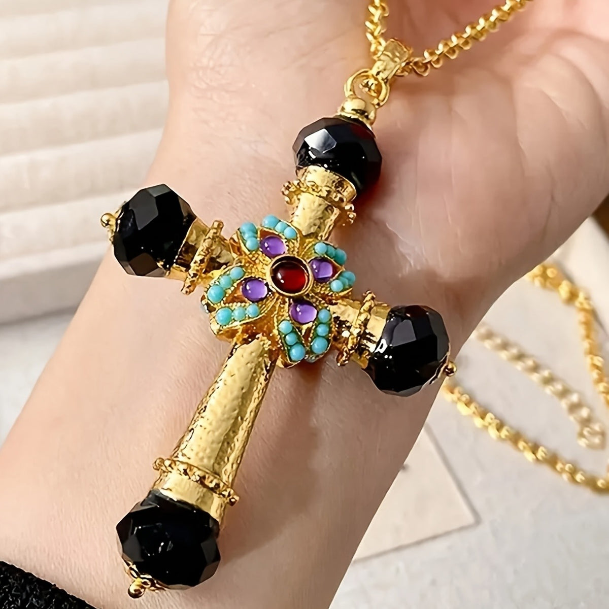 14k Boho Cross Necklace