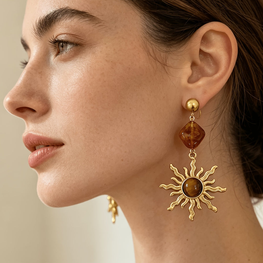 Vintage Amber Sun Drop Earrings
