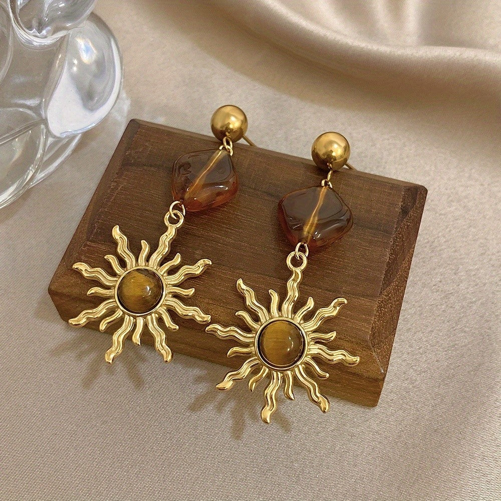 Vintage Amber Sun Drop Earrings