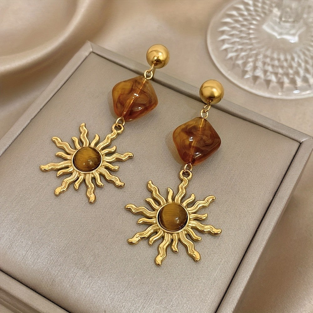 Vintage Amber Sun Drop Earrings