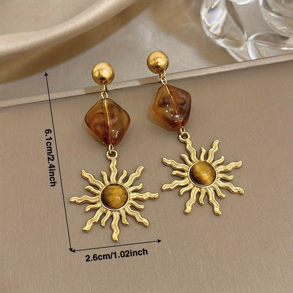 Vintage Amber Sun Drop Earrings