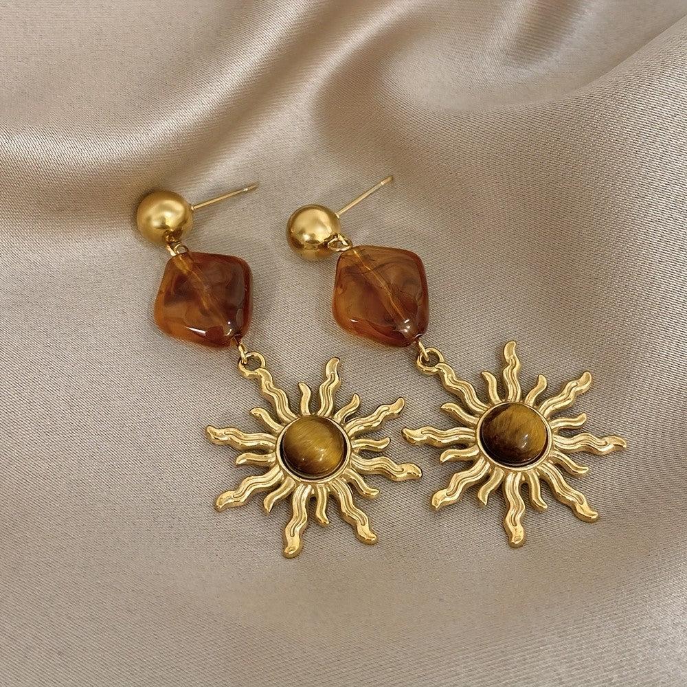 Vintage Amber Sun Drop Earrings