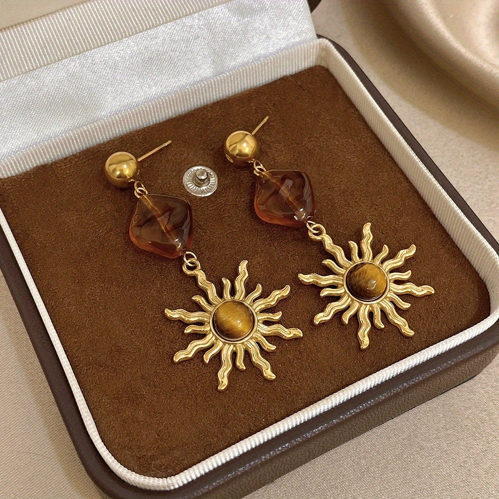 Vintage Amber Sun Drop Earrings