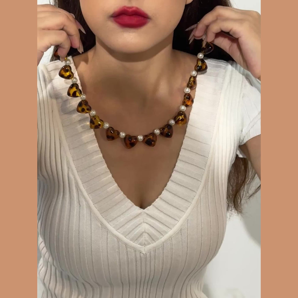 Vintage Tortoise Heart Pearl Necklace