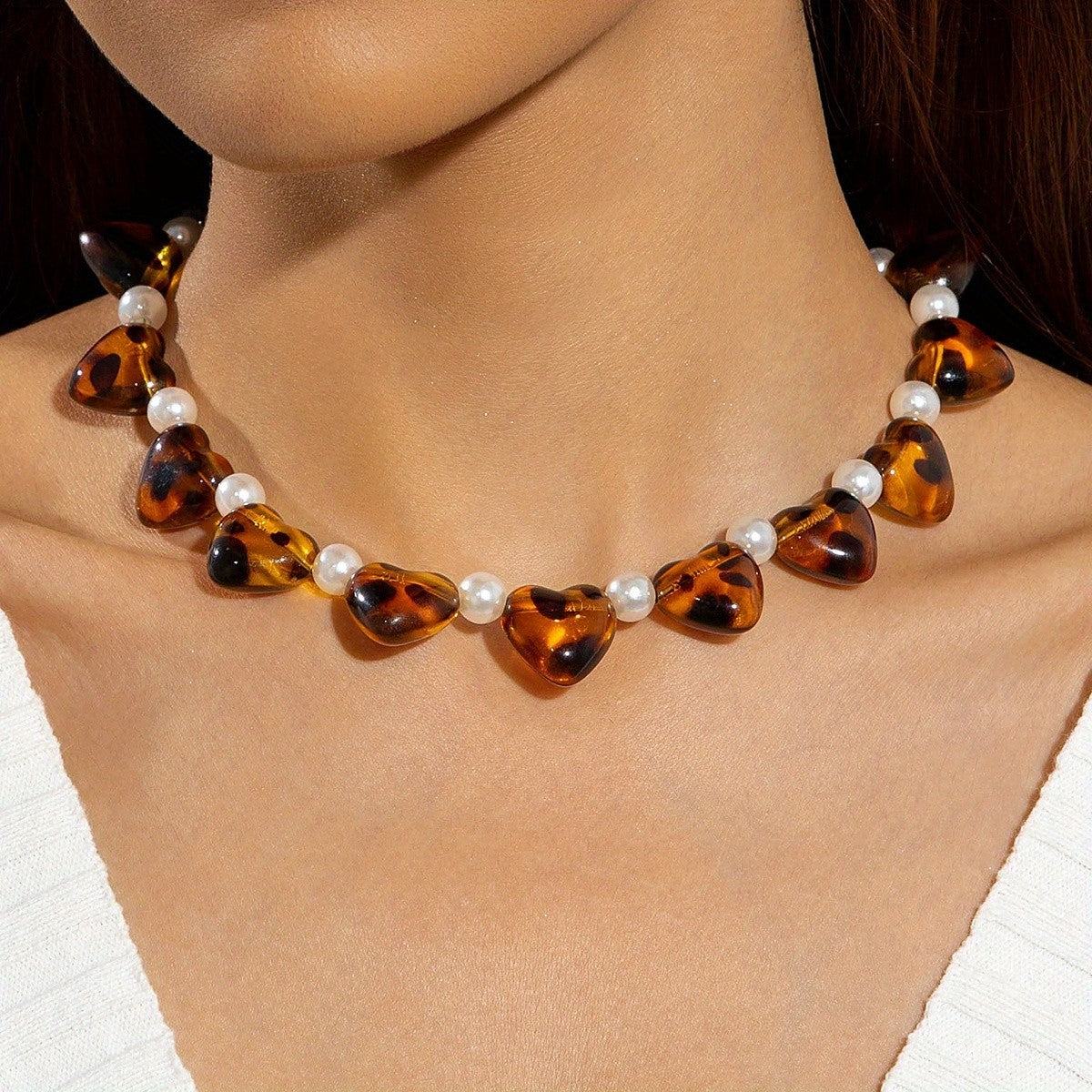 Vintage Tortoise Heart Pearl Necklace