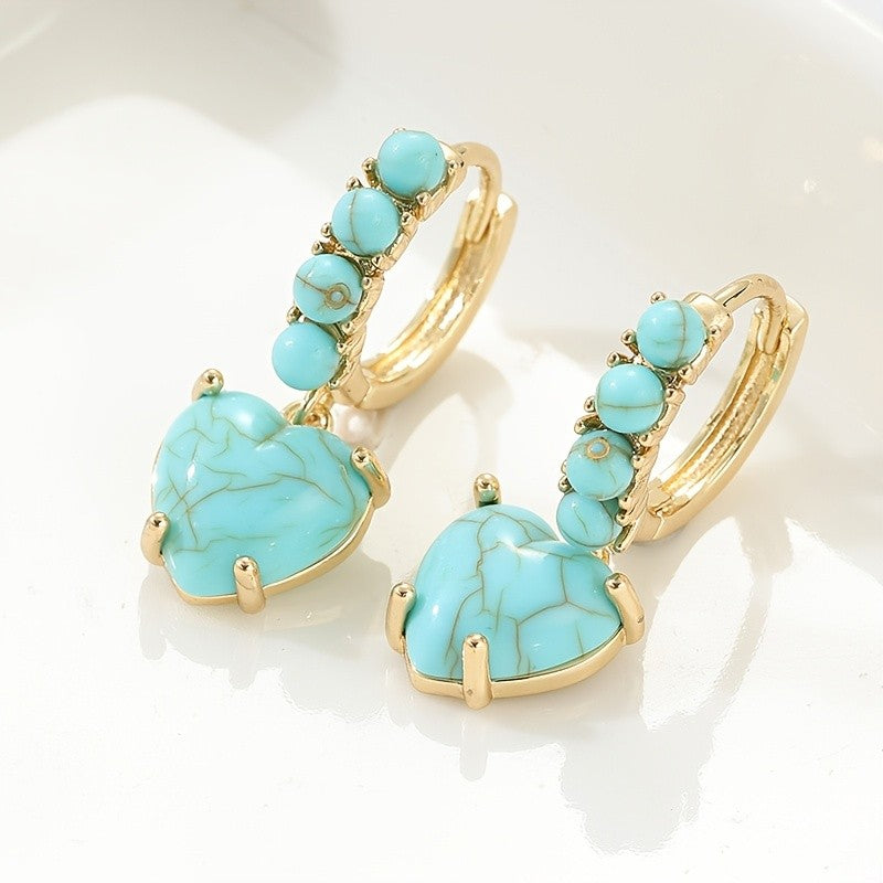 18k Boho Turquoise Heart Hoops