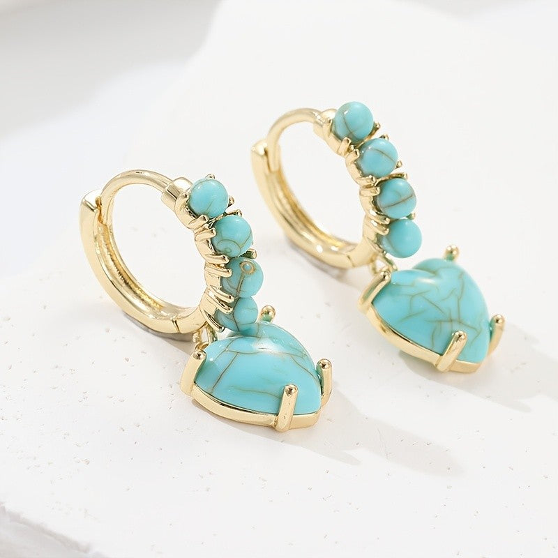 18k Boho Turquoise Heart Hoops