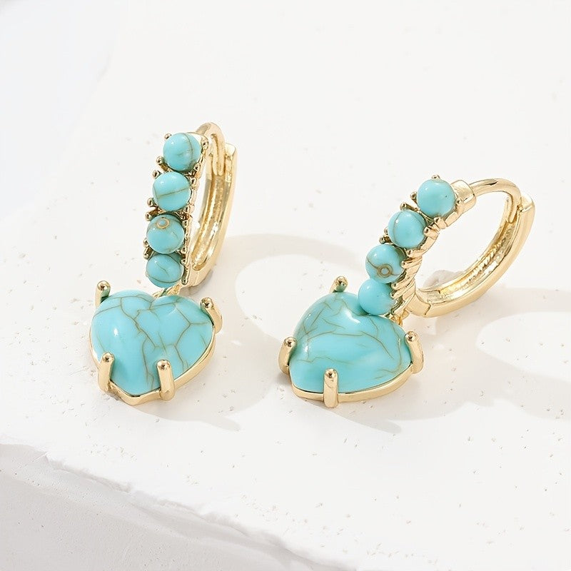 18k Boho Turquoise Heart Hoops