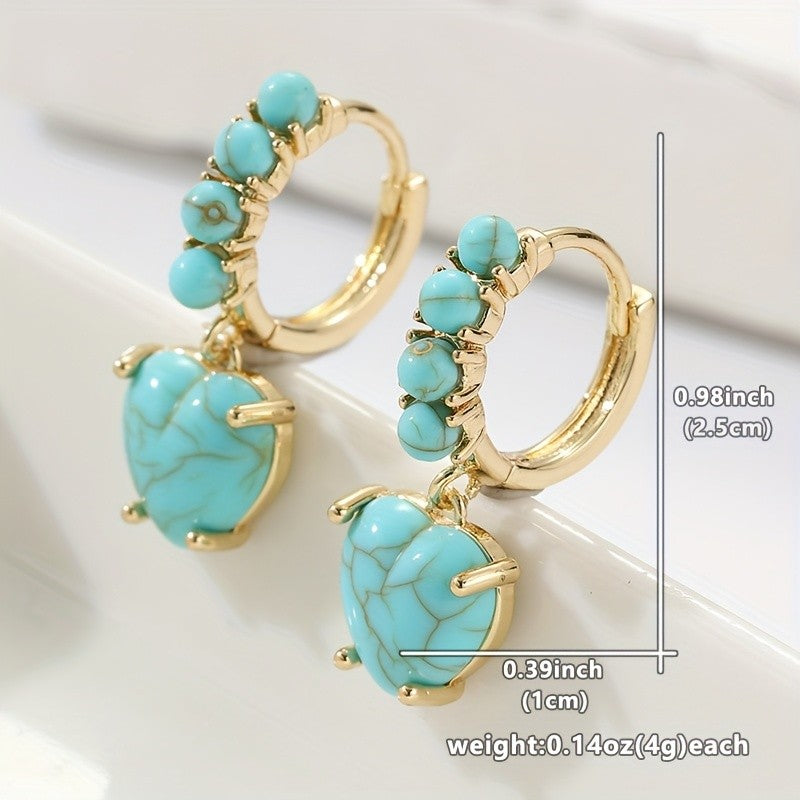18k Boho Turquoise Heart Hoops