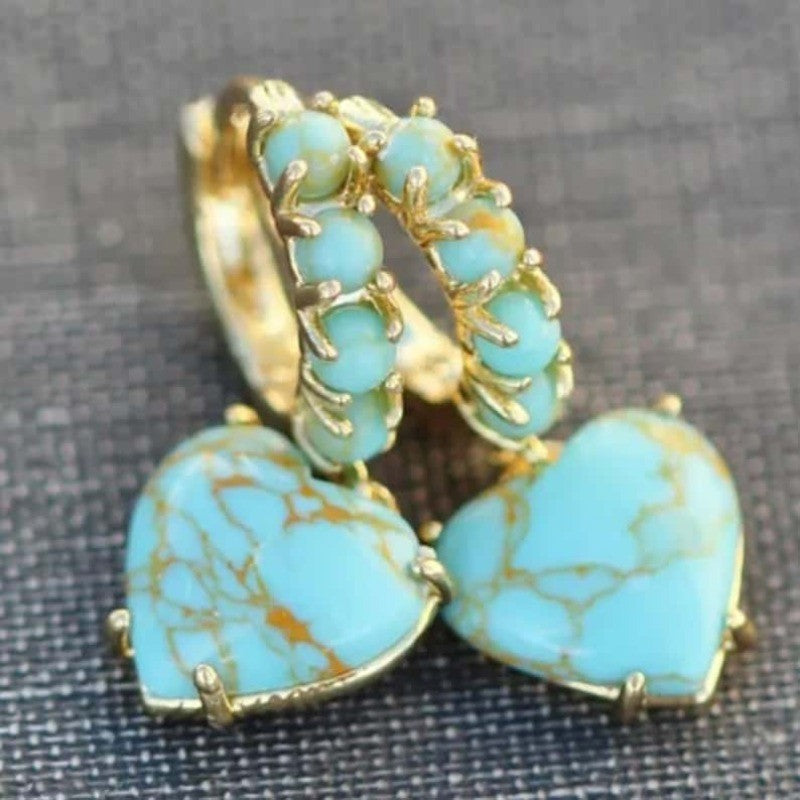 18k Boho Turquoise Heart Hoops
