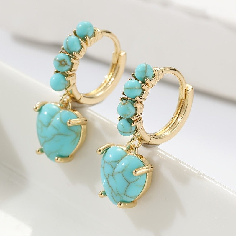 18k Boho Turquoise Heart Hoops