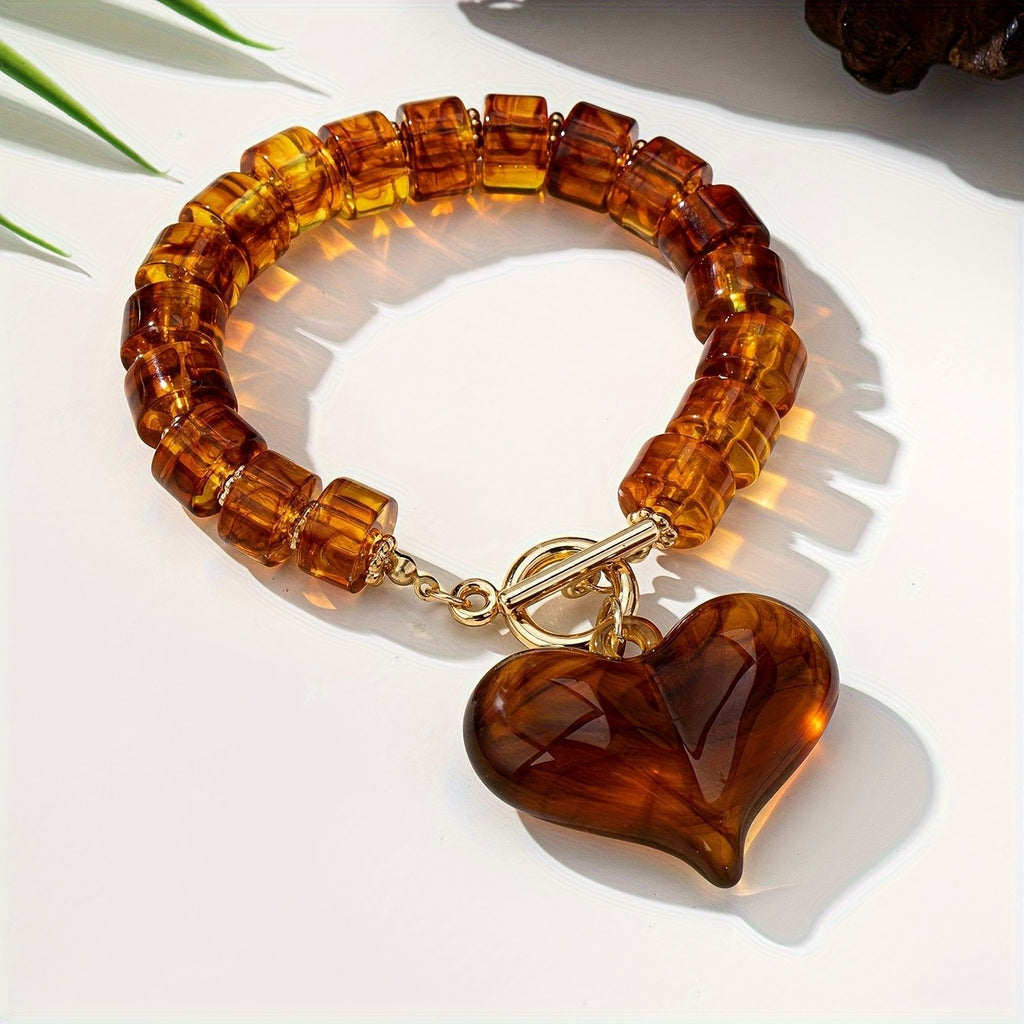 Amber Heart Beaded Jewelry Set