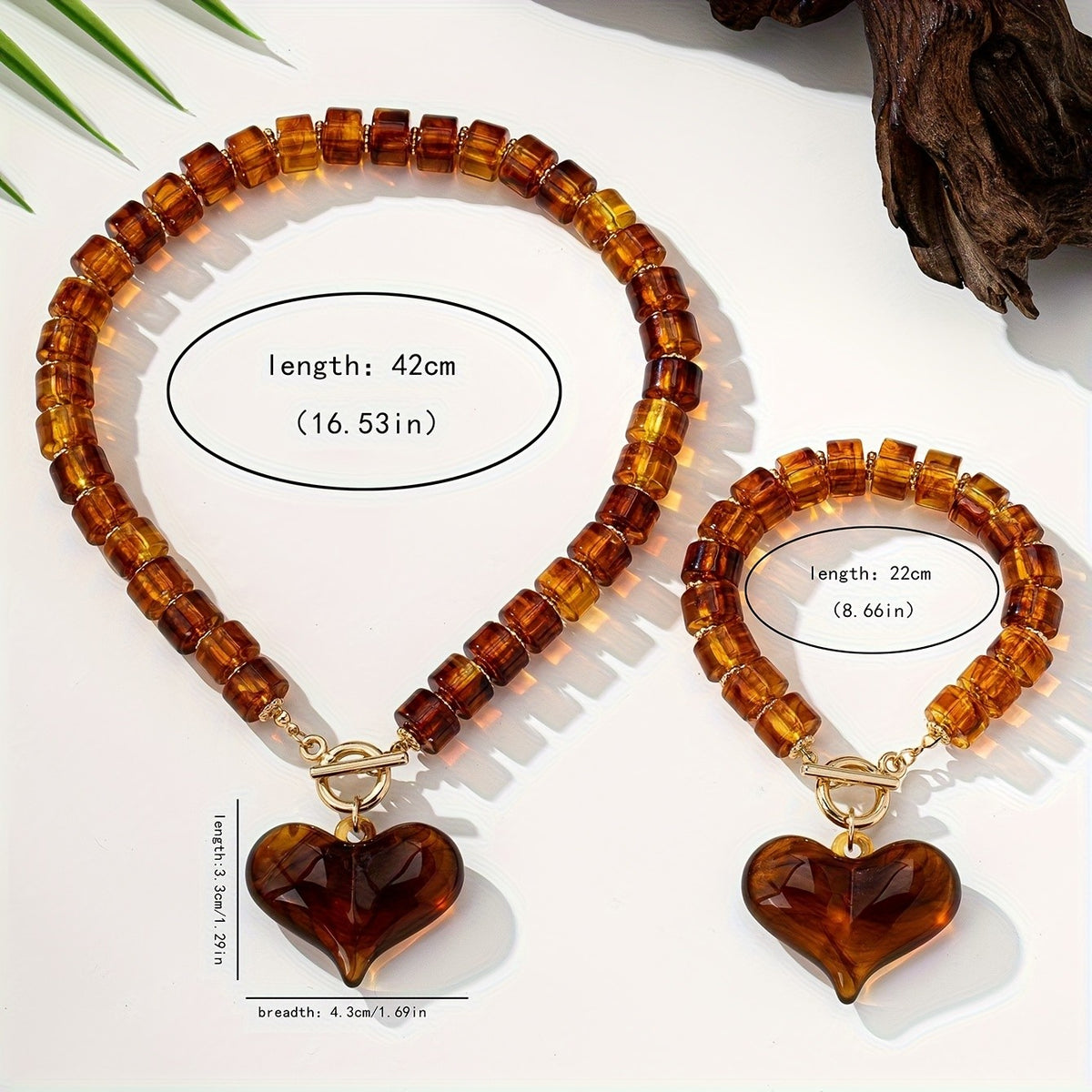 Amber Heart Beaded Jewelry Set