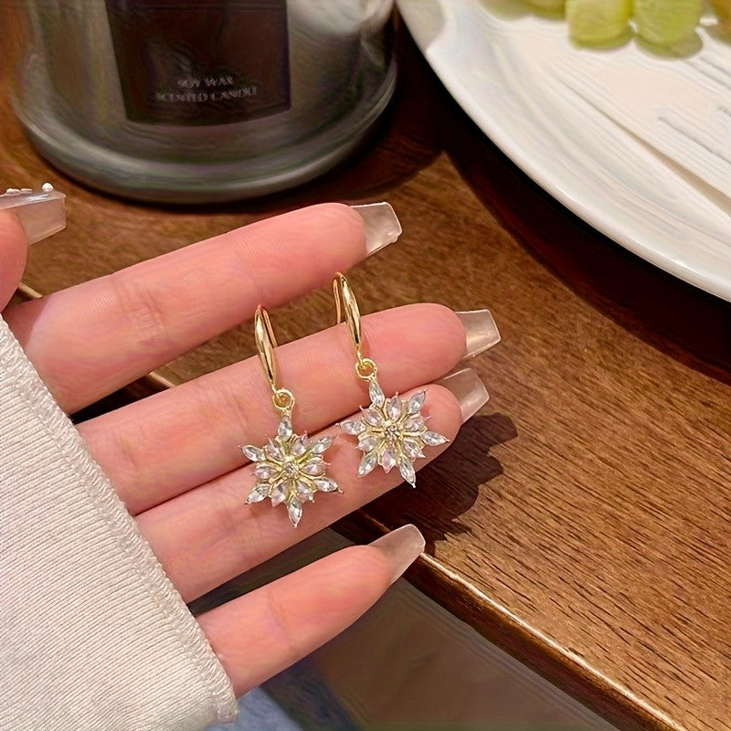 18k Floral Crystal Drop Earrings