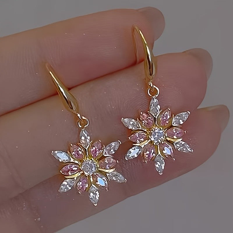 18k Floral Crystal Drop Earrings