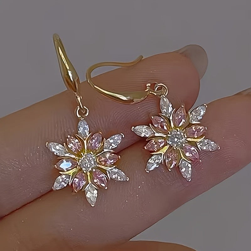 18k Floral Crystal Drop Earrings