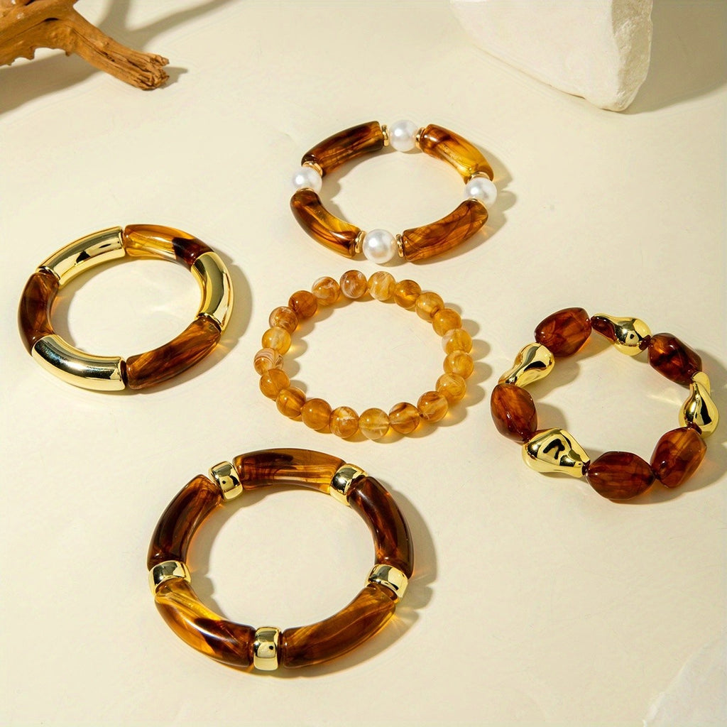5PC Vintage Boho Bead Bracelet Set