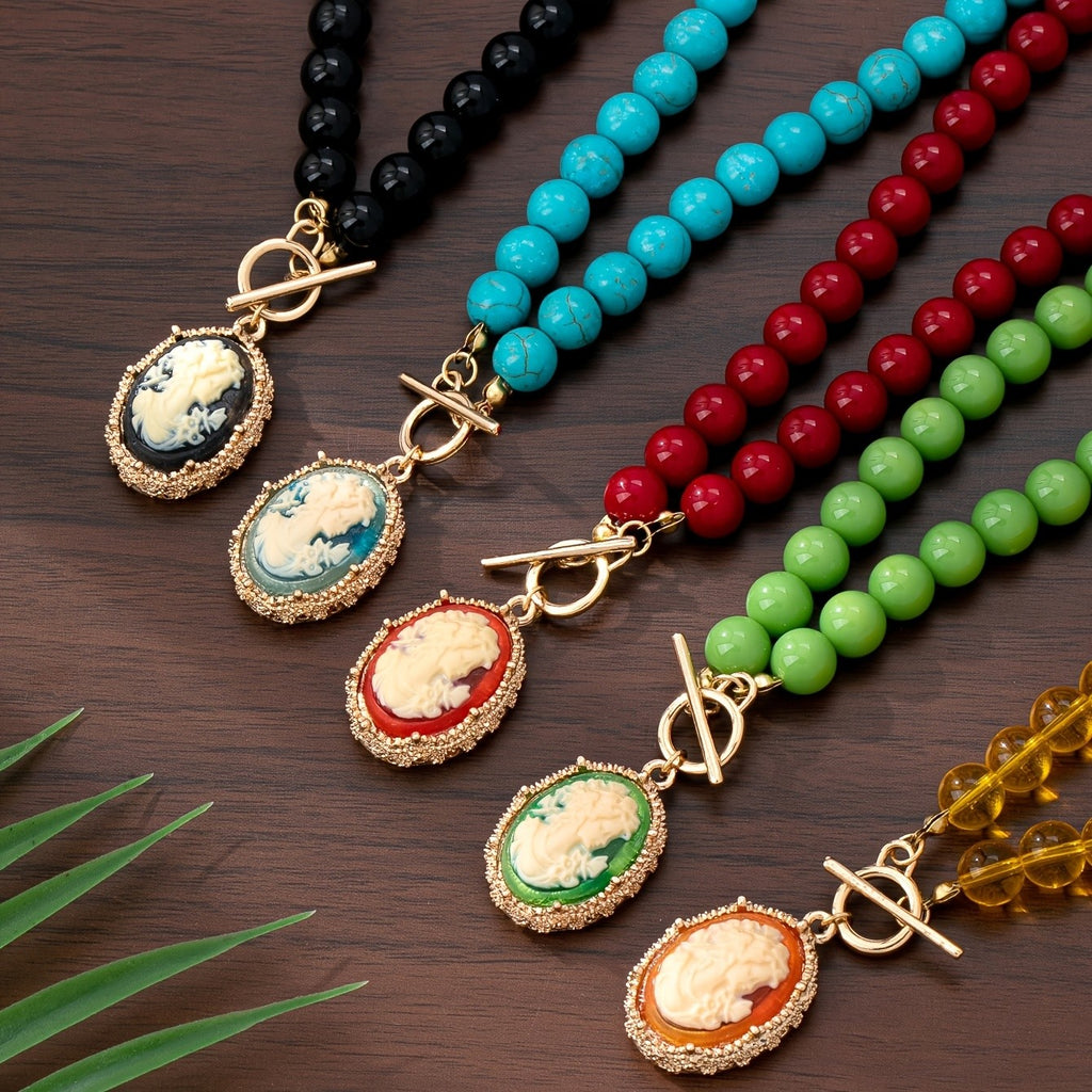 Vintage Cameo Bead Necklace