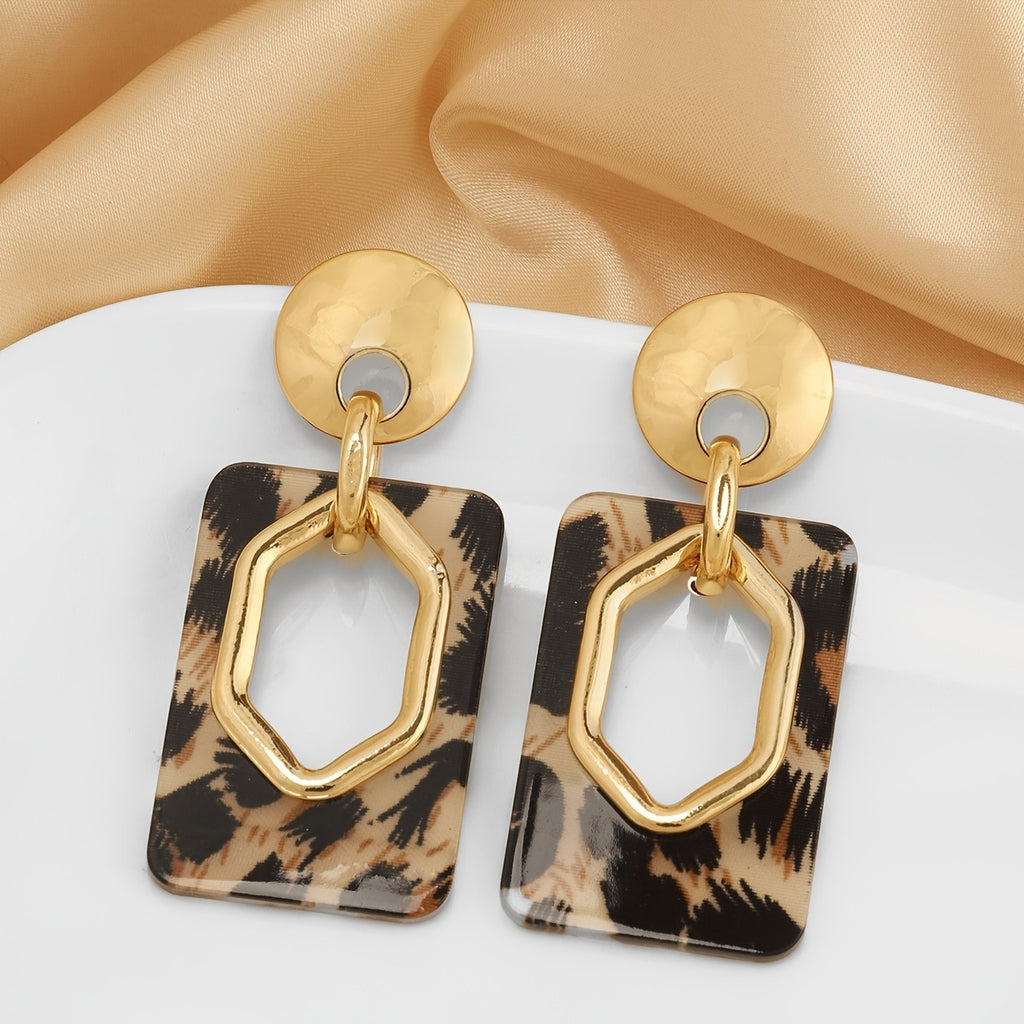 14k Vintage Leopard Geometric Earrings