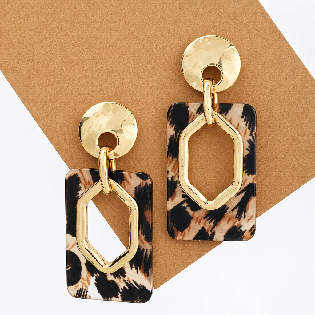 14k Vintage Leopard Geometric Earrings