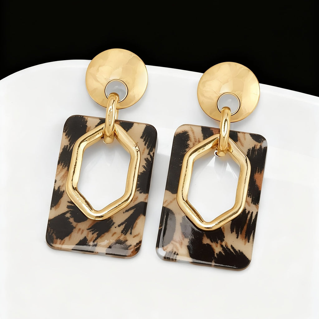 14k Vintage Leopard Geometric Earrings