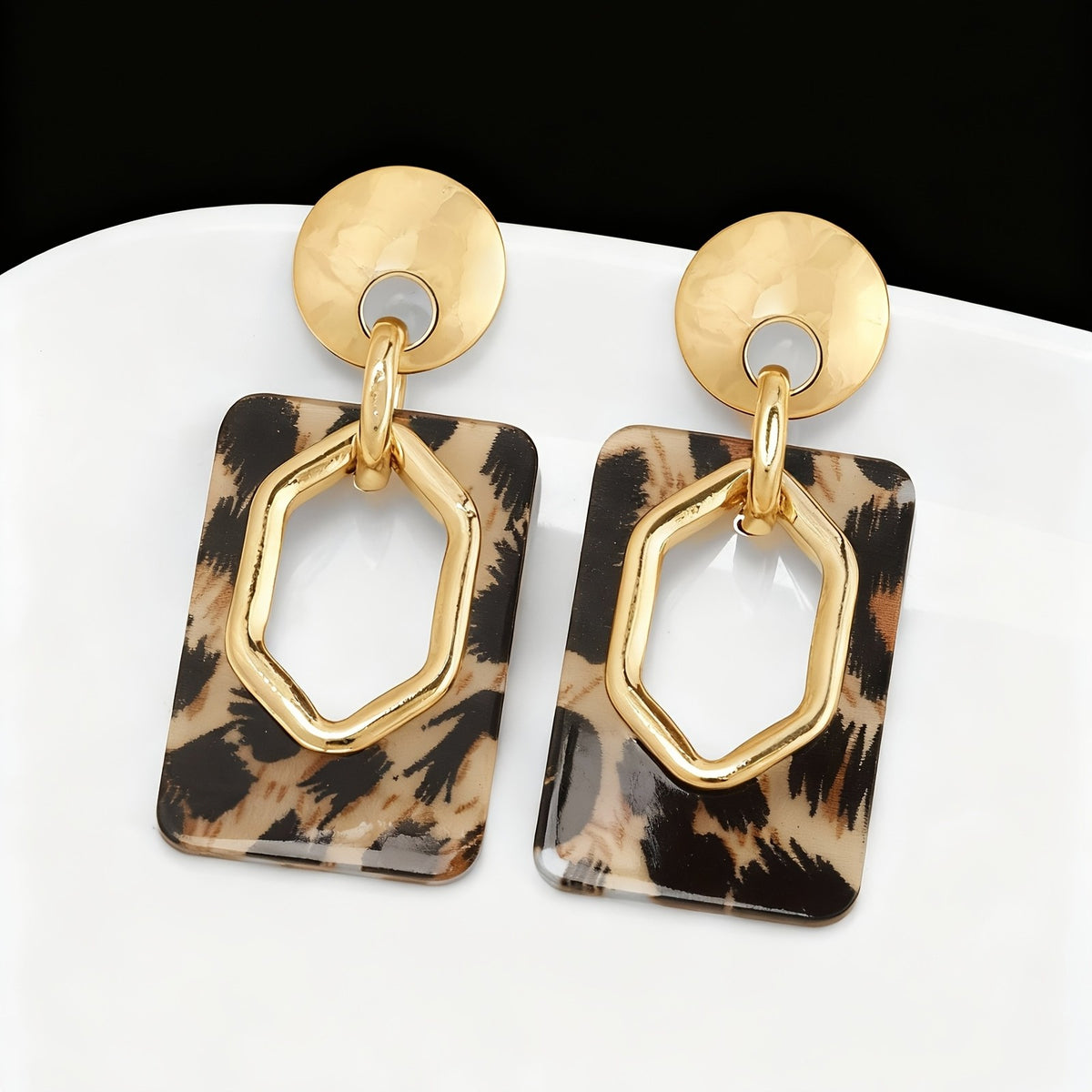 14k Vintage Leopard Geometric Earrings