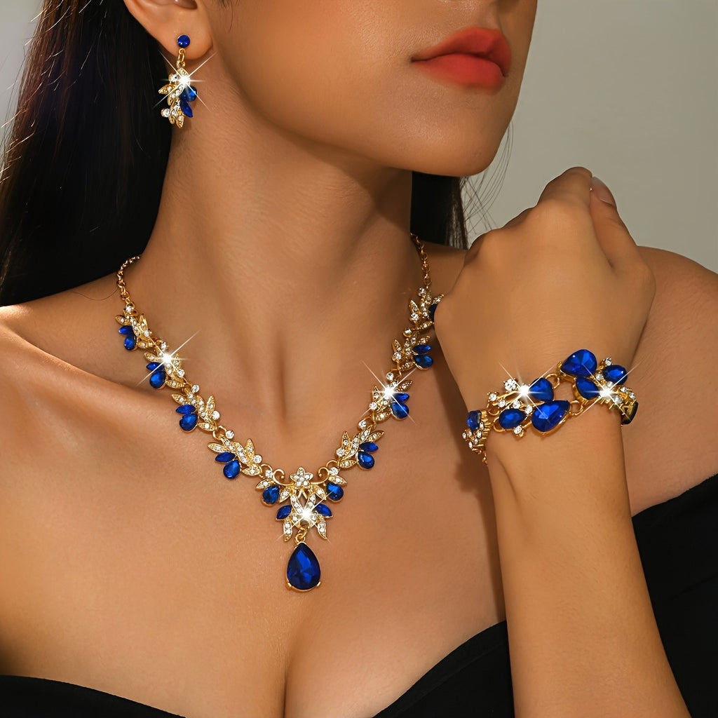 3PC Elegant Blue Crystal Jewelry Set