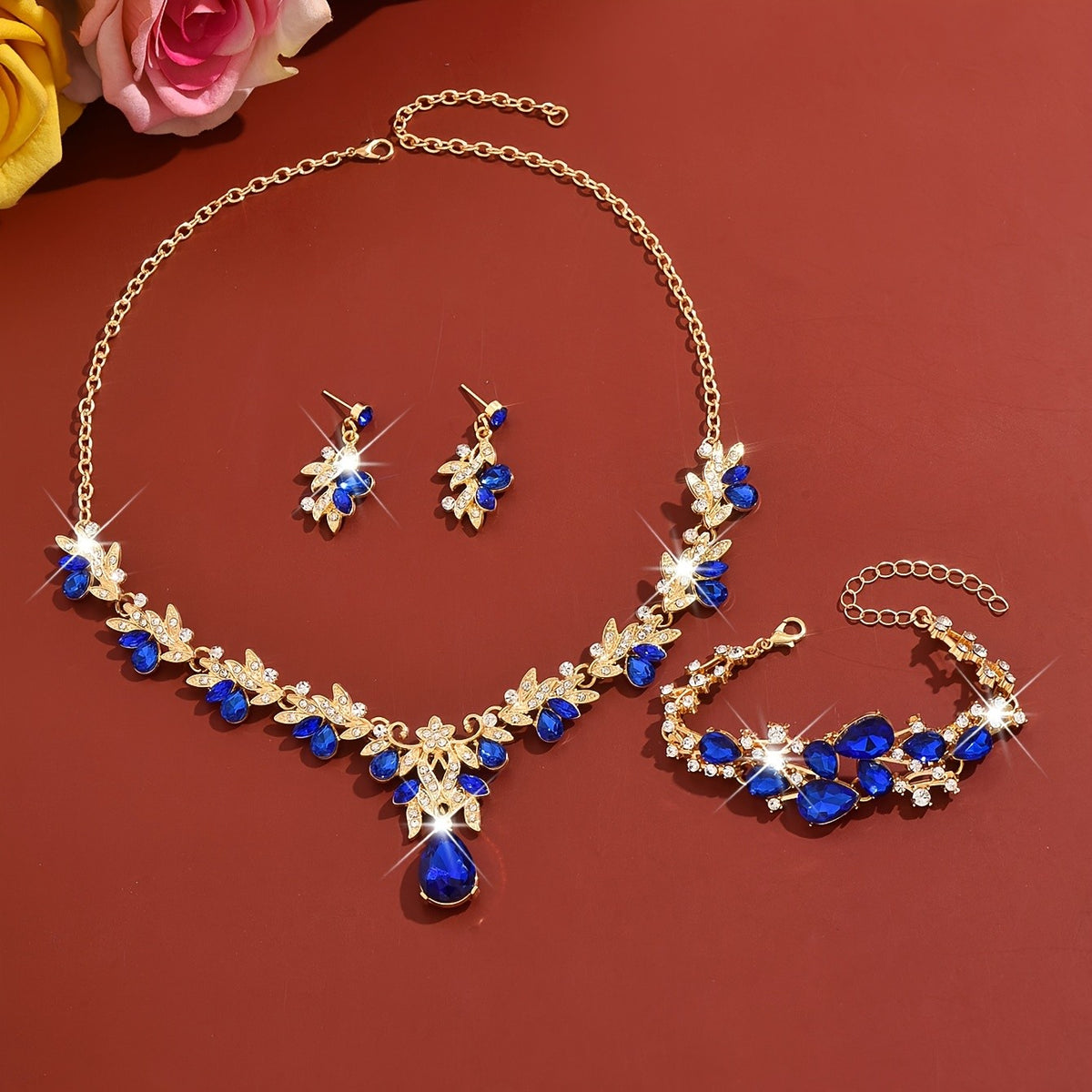 3PC Elegant Blue Crystal Jewelry Set