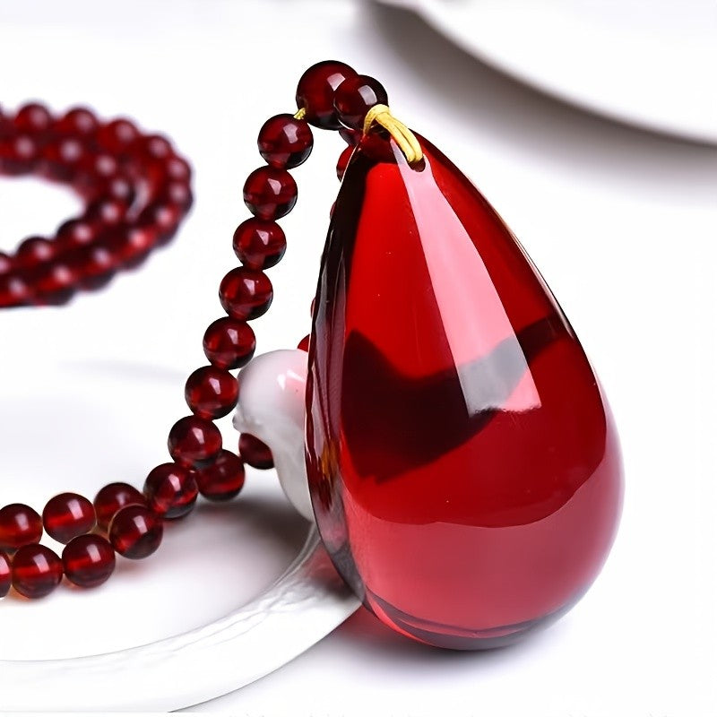 Amber Teardrop Pendant Necklace