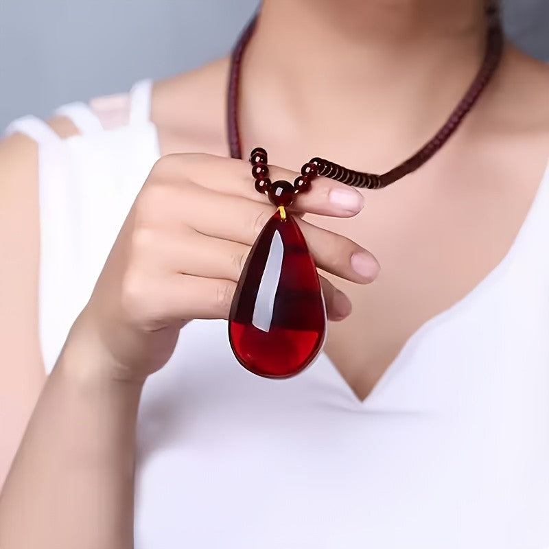 Amber Teardrop Pendant Necklace
