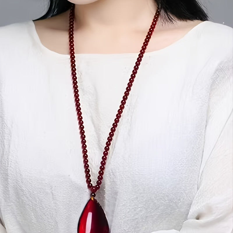 Amber Teardrop Pendant Necklace