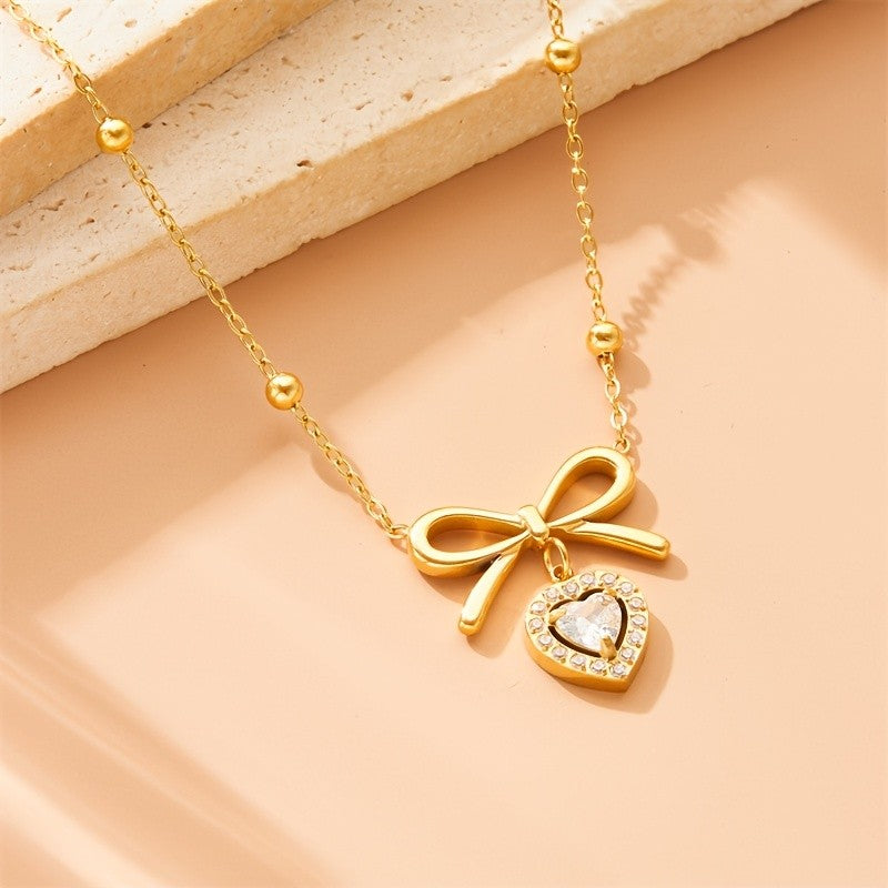 Vintage Bow Heart Necklace