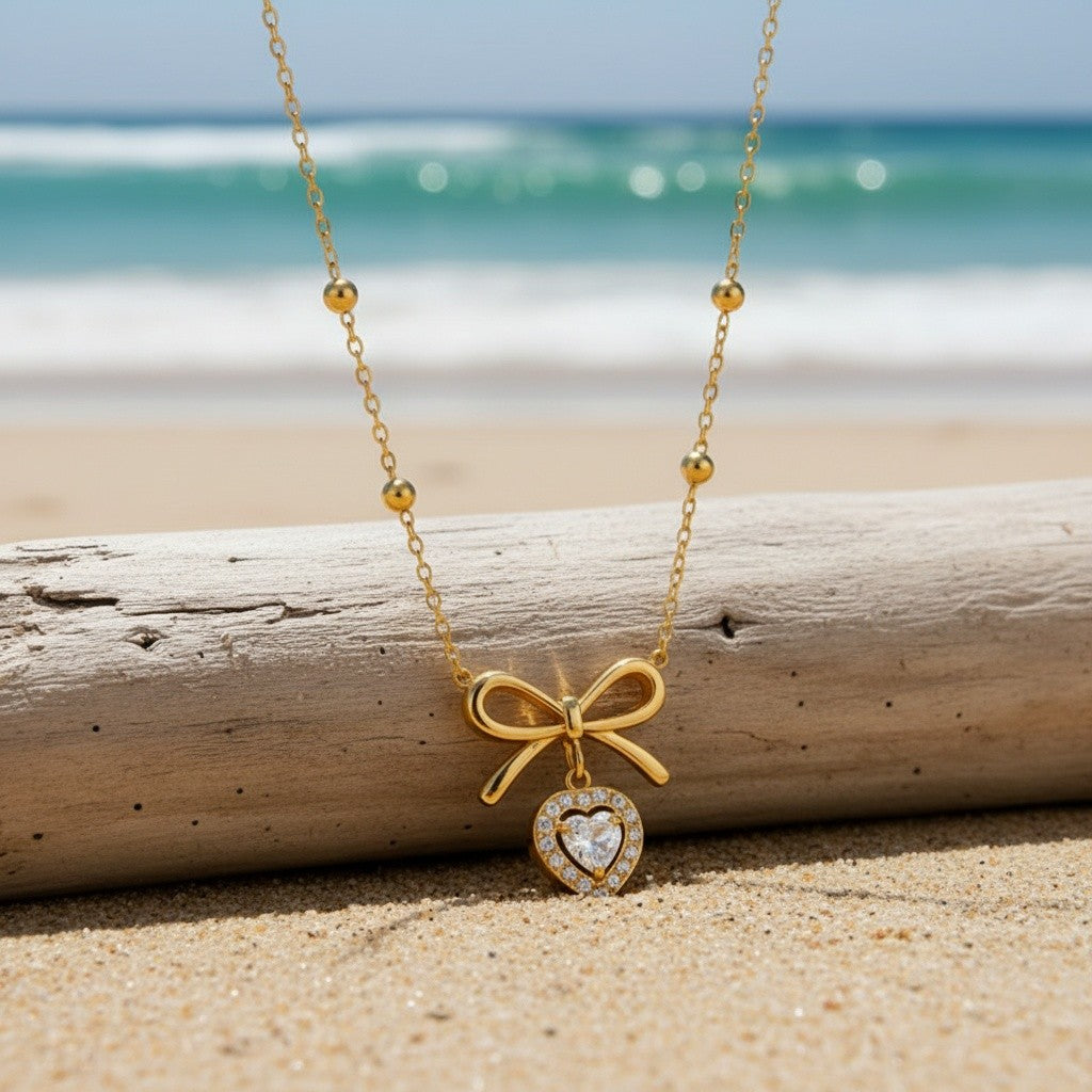 Vintage Bow Heart Necklace