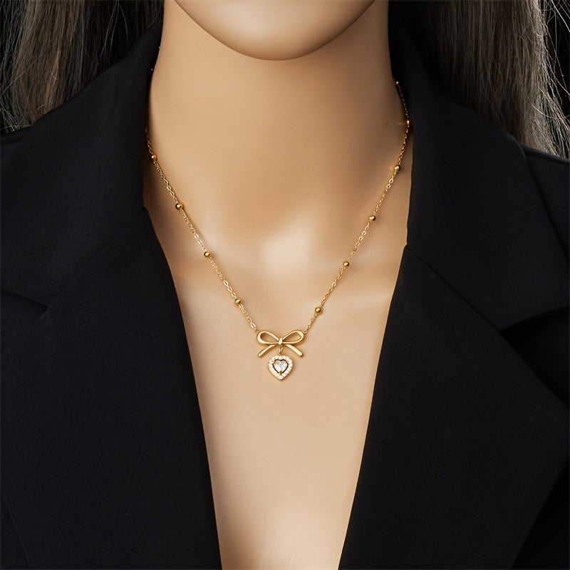 Vintage Bow Heart Necklace