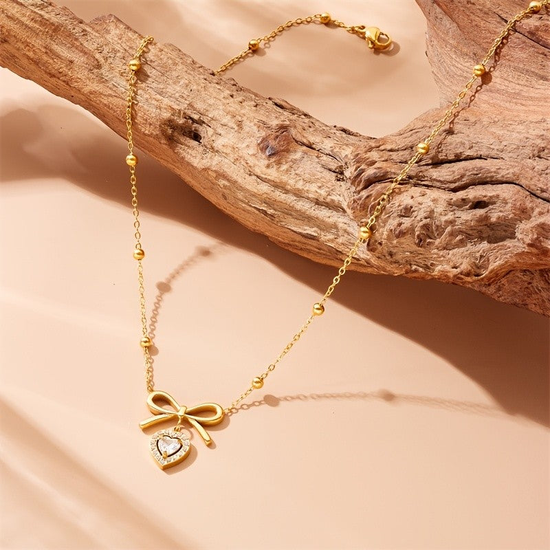Vintage Bow Heart Necklace