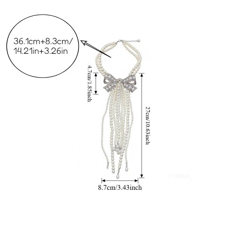 Elegant Pearl Bow Tassel Necklace
