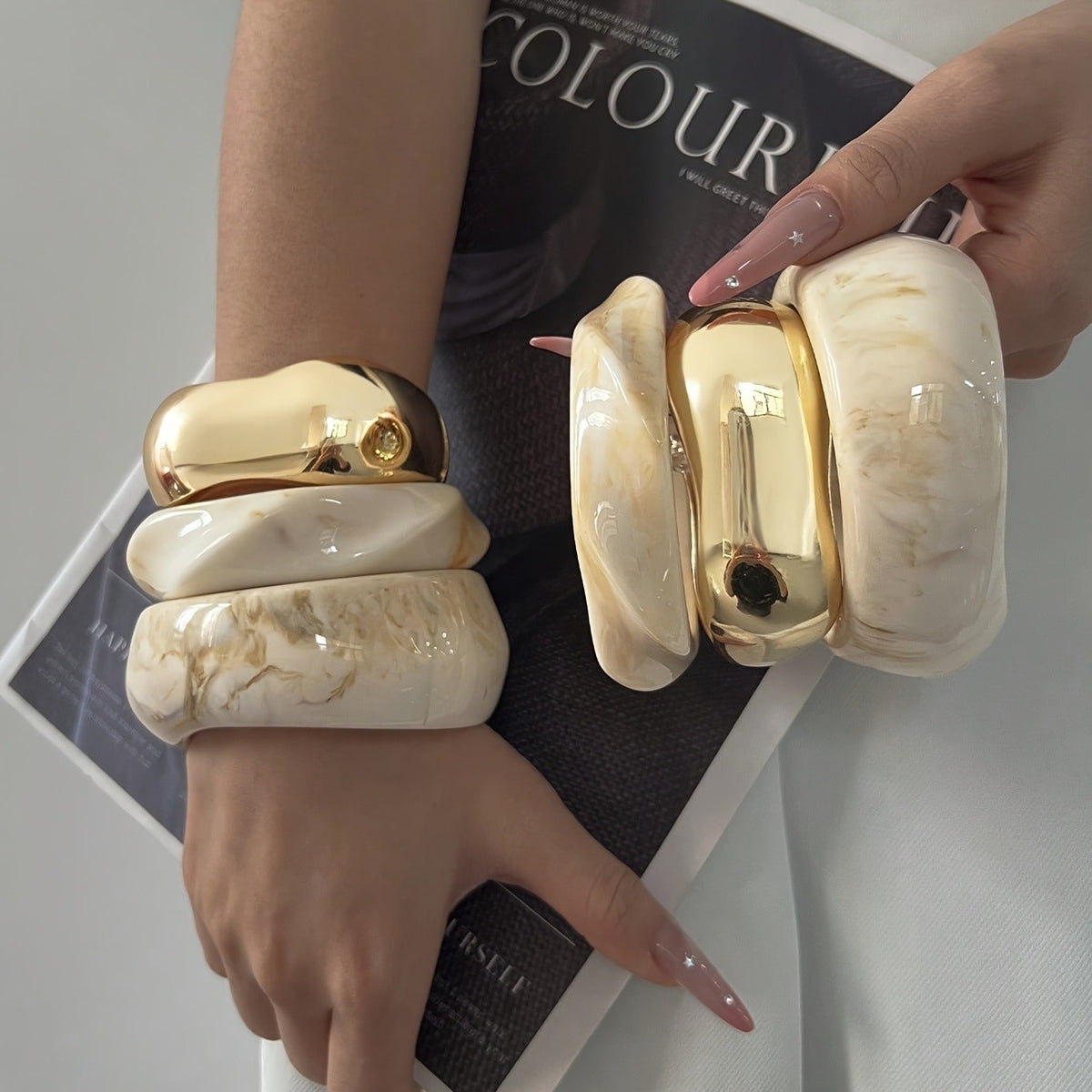 3PC Vintage Marble Stack Bracelets