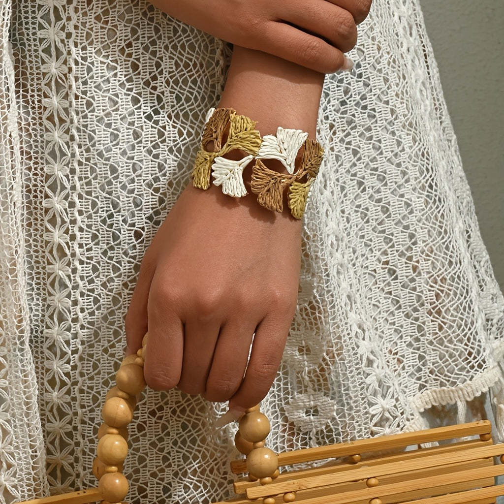 Vintage Raffia Leaf Bracelet